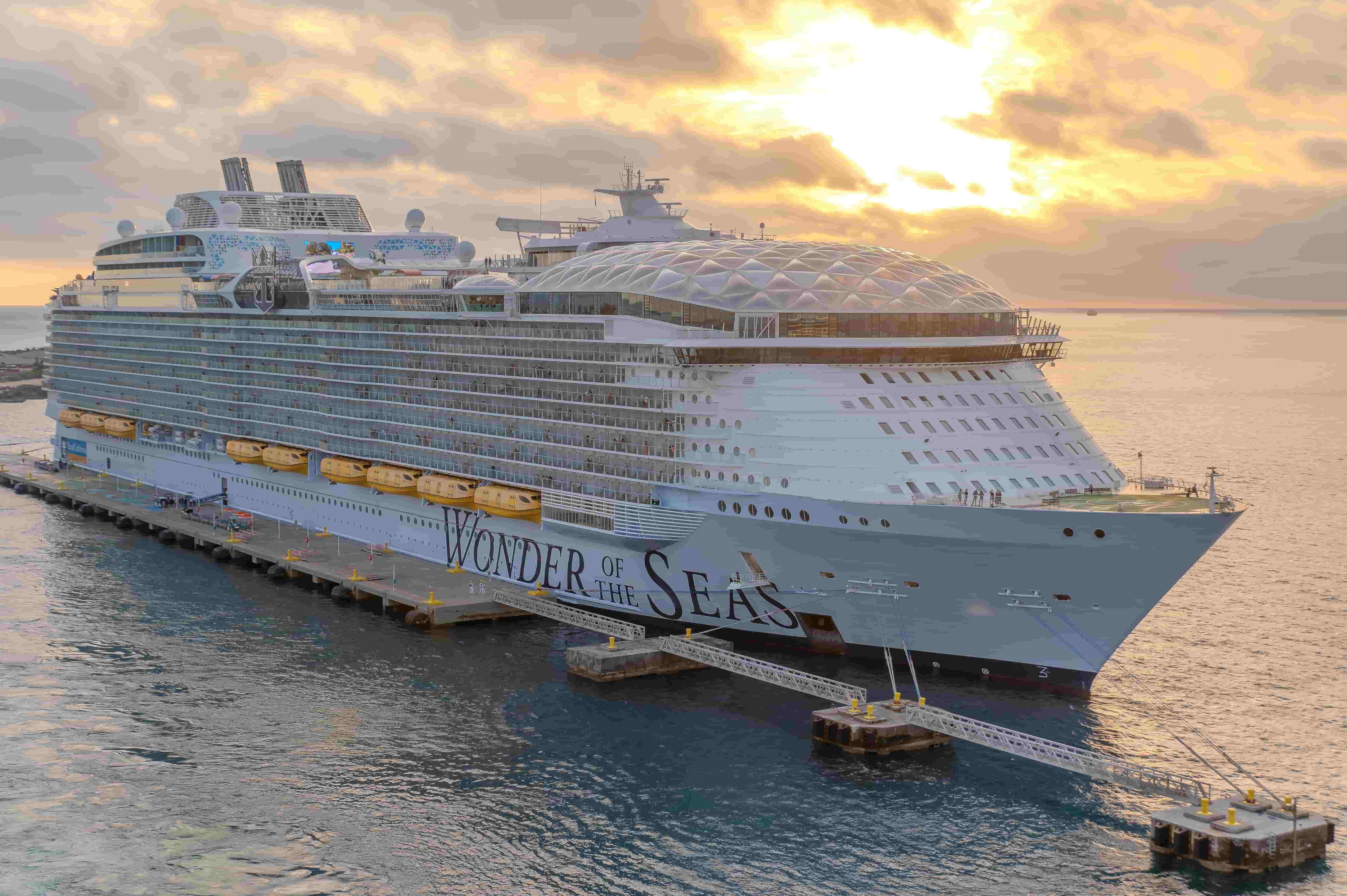 Royal Caribbean Cruise Ship, Wonder of the Seas , docked at Royal Caribbean's Private Island, Coco Cay