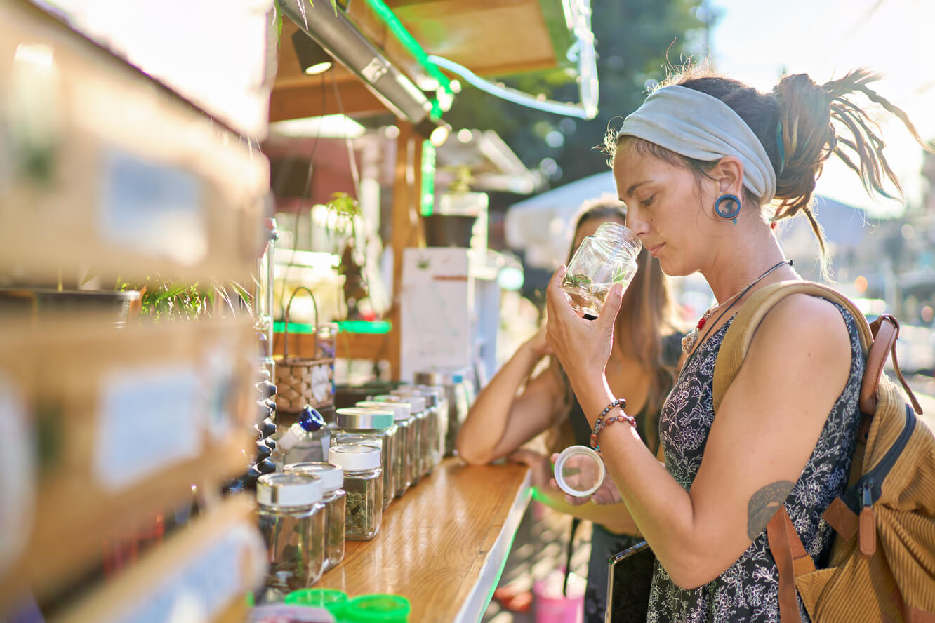 Female tourists shopping for marijuana