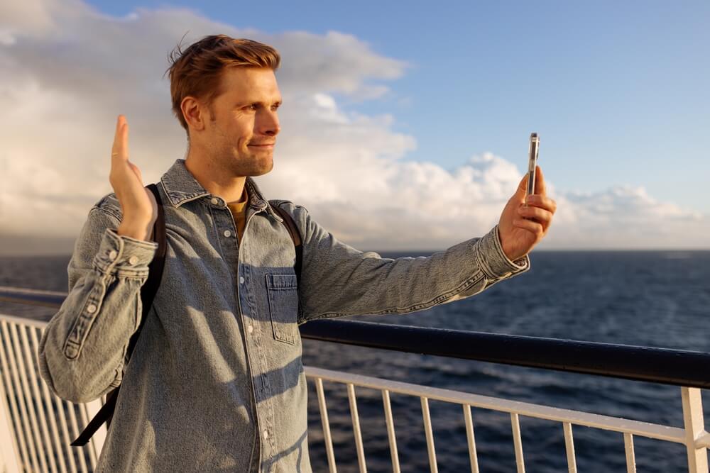 Using a cell phone on a cruise ship
